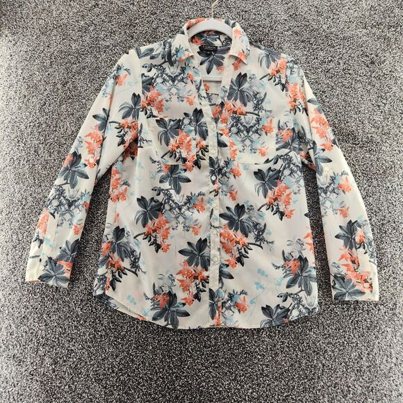 Talbots small petite cream peach floral long sleeve button down blouse - Picture 1 of 8